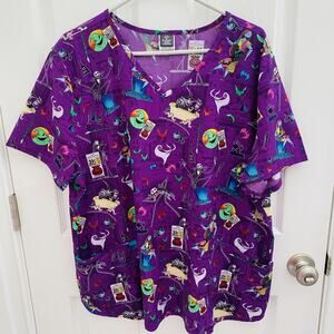 Disney Nightmare Before Christmas Scrub Top Womens 2XL Halloween Print Pockets